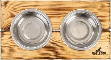 Набір мисок для собак Nobledog з нержавіючої сталі, миска для котів, піднята, дерев'яна, подвійний набір мисок, станція годування, тримач для мисок - об'єм: 2 x 0,3 л