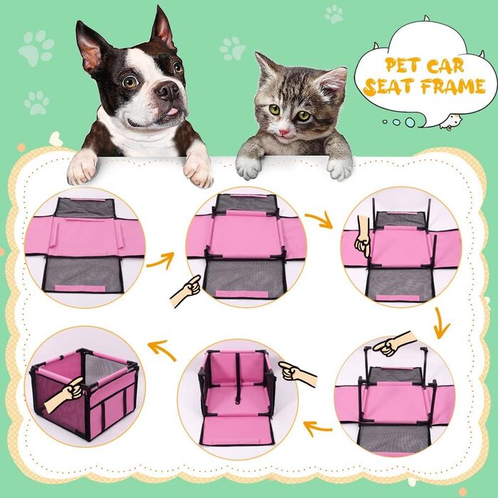 Автокрісло для собак: міцне, водовідштовхувальне, для малих та середніх порід, рожеве, з рамою