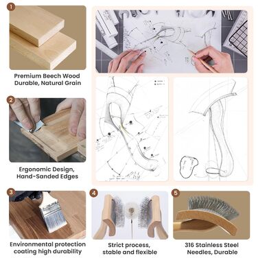 Щітка для собак з довгим хутром, для розчісування та видалення ковтунів, дерев'яна (бук), розмір M