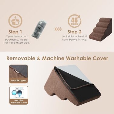 Сходинки для собак EHEYCIGA: 50 см, 4 сходи, з антиковзким покриттям, для маленьких собак, сірий (50 x 40 x 72 см)