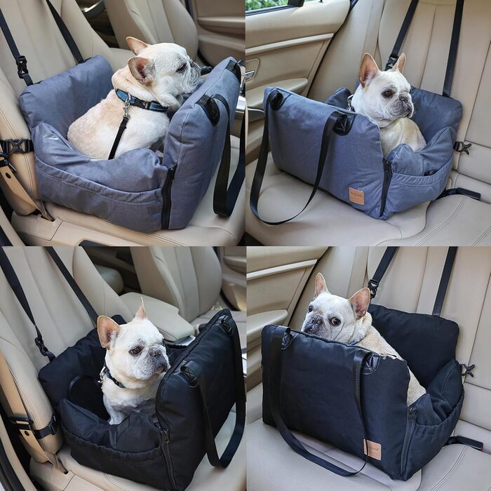 Автокрісло для собак, автокрісло для маленьких собак, сіре, з ременями безпеки та кишенями для зберігання. Водонепроникне та пральне автокрісло для собак.
