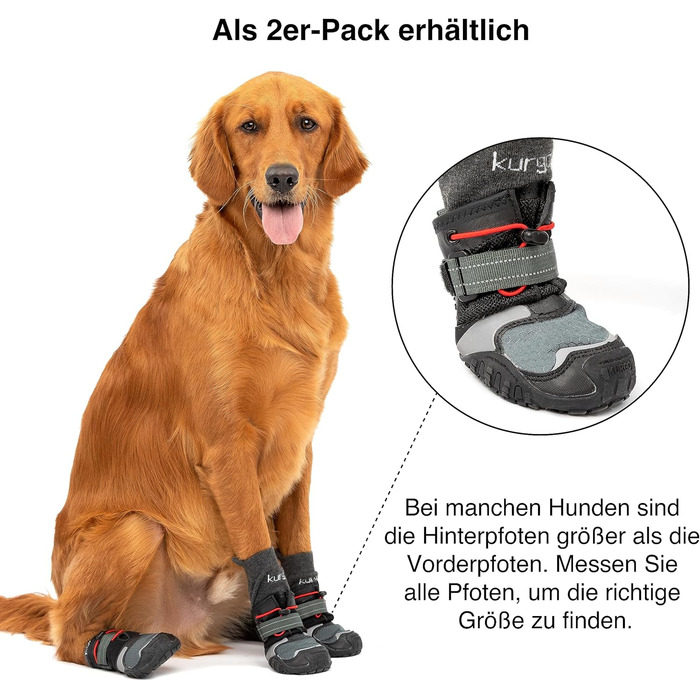 Чоботи для собак Kurgo Blaze Cro - захист лап на всі сезони - водонепроникні, світловідбиваючі, неслизькі - комплект з 2 шт. - Сірий (L)
