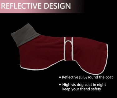Зимовий одяг для собак Morezi: теплий флісовий жилет для Вундеркінів, Лурчерів та Грейхаундів, з світловідбиваючими смугами, регульований ремінь, червоний, розмір S (довжина спини 51-53 см)
