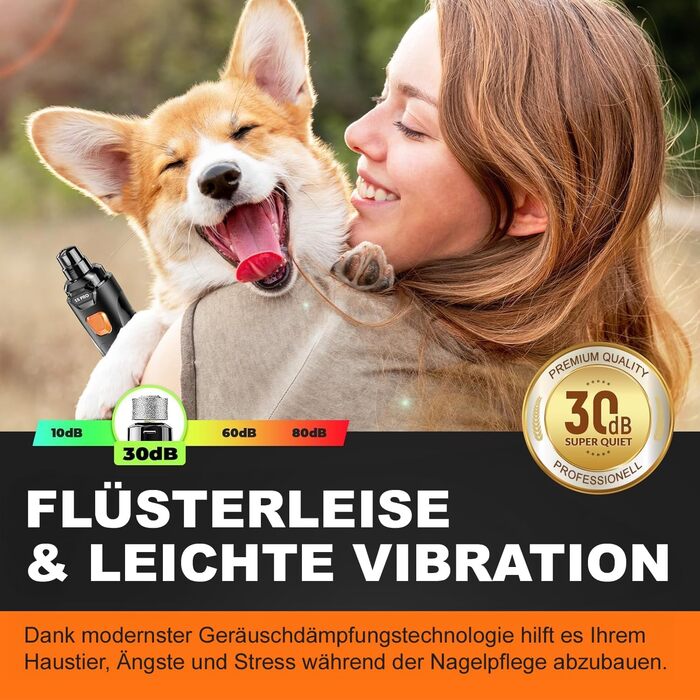 Електрична машинка для підстригання кігтів собак та котів: тиха, з LED-підсвіткою та 2 швидкостями | Перезаряджувана з 3 насадками та аксесуарами | Для безпечного догляду за кігтями