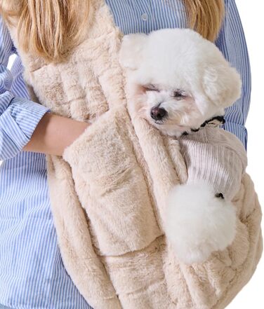 Трансформер для цуценят, плюшевий, теплий, для маленьких собак та котів, до 5 кг, м'який, зручний, звільняє руки, переноска для тварин, переноска для котів, переноска, широкий плечовий ремінь, портативна, бежевий