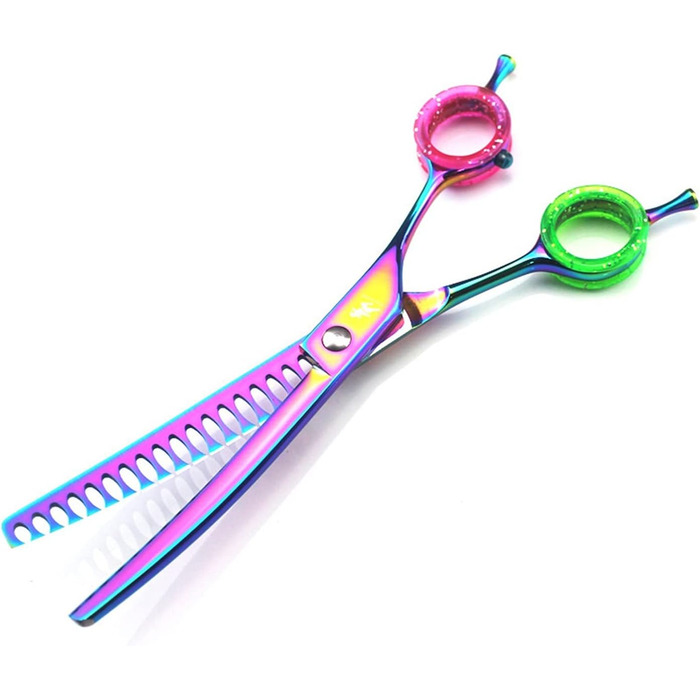 Професійна витончена ножиці для грумінгу собак 7 дюймів, 440C сталь, витончена клинка, для розрідження шерсті, 45% розрідження, кольоровий дизайн 'Райдужна рибка'