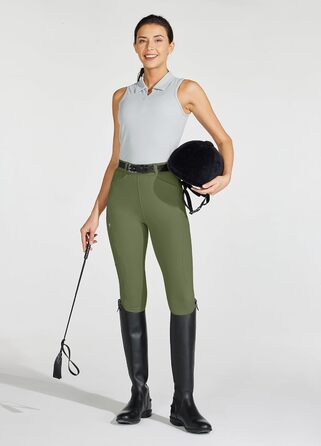 Легінси для верхової їзди WILLIT Daen з силіконовим покриттям, висока талія, кишеня на блискавці, петлі для ременя, колір хакі (L)