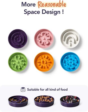 Таця для собак LE TAUCI з кераміки, антислизька таця для середніх та маленьких собак, повільне годування та розваги, таця для їжі з неслизьким дизайном (Лабіринт, фіолетовий, S-350 мл)