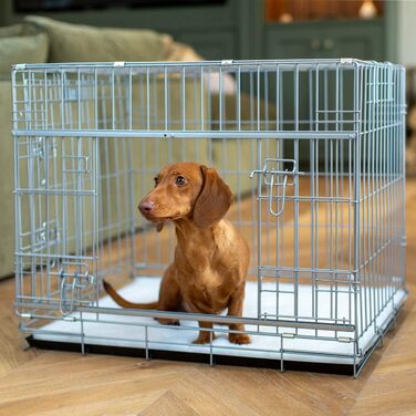 Металева клітка для собак із розсувними дверима Lords & Labradors, срібляста, розмір M, міцна переноска для середніх домашніх тварин
