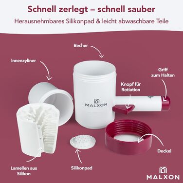 MALXON® Очищувач лап для котів та дрібних собак | Розутачі лап з обертовими силіконовими щетинками | М'який та швидкий, ідеальний для маленьких лапок | Включає мікрофіброве полотно | Рожево-білий (Фіолетово-білий)