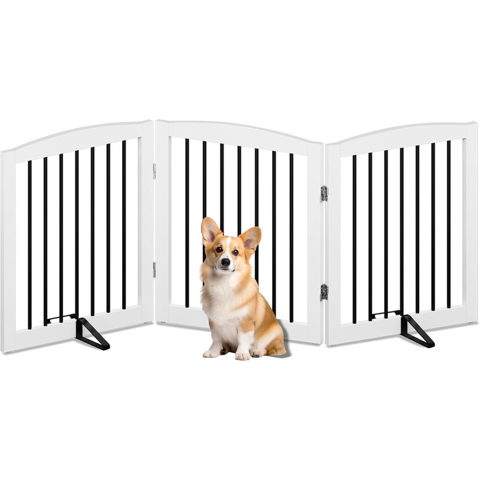 Гілка для собак HOLTICO без свердління, металево-дерев'яне, відбійник для собак, перегородка для собак, захист від сходів, відбійник для дверей, білий, 3 панелі