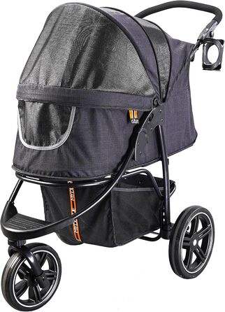 COOPER Складаний візок для собак до 32 кг | Регульована висота, кошик для покупок, Soft Touch ручки, світловідбиваючі елементи | Ідеальний для транспортування домашніх тварин (Чорний)