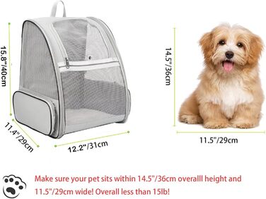 Рюкзак для кота/собаки Hykiee, переноска для тварин до 8 кг, дихаючий, з вікном та строєм, сірий