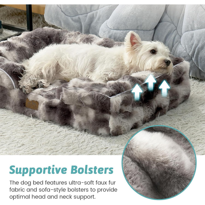 Ортопедичне ліжко для собак з штучного хутра, великі породи, C-подібне ліжко з підтримуючим пінополіуретаном, водонепроникний чохол, антиковзаюче, м'яке, тепле, пране, сірий Tie-Dye, розмір L