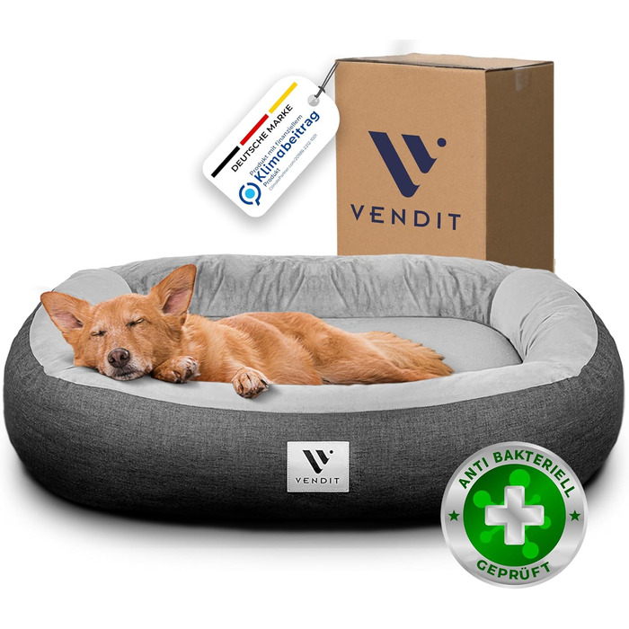 Ортопедичне ліжко для собак Vendit XL для середніх собак - матрац з Memory Foam, антибактеріальне та нейтралізуюче запахи, водонепроникне та стійке до подряпин, зі знімним чохлом, нековзне та довговічне. Розміри: 120 x 85 x 19 см