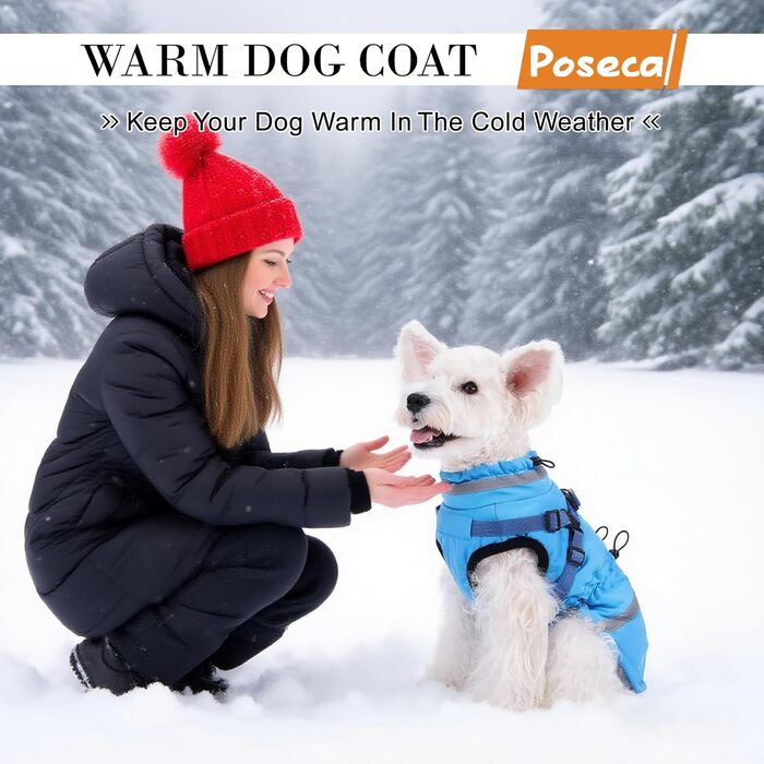 Теплий зимовий одяг для собак – куртка з флісу, світловідбиваюча, водо- та вітронепроникна, з інтегрованим повідком (S, світло-блакитний)