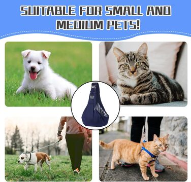 Тканина-слінг для цуценят, двостороння, для собак та котів середніх та малих порід, м'яка та зручна, регульована сумка на плече для прогулянок, подорожей та покупок (блакитна)