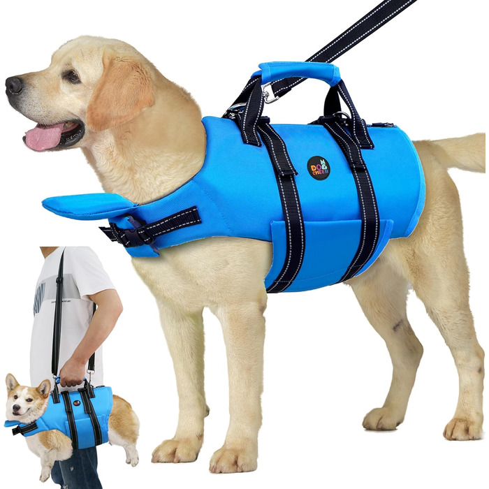 Жилет для плавання собак Dogcheer з блискавкою та рятувальним гачком, Ripstop жилет для цуценят з поплавком під підборіддя для плавання, регульований жилет для собак малих, середніх та великих розмірів (Small, Blue)