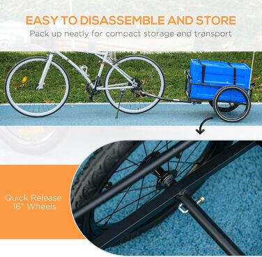 Причіп для велосипеда HOMCOM 65 л, блакитний, вантажопідйомність 40 кг