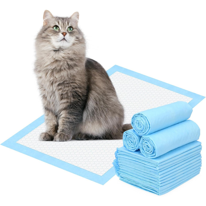 Певзон: 50 пелюшок для котячого туалету, 45x33 см, для котячих туалетів, всмоктуючі пелюшки для котів, 6-шаровий, витримують протікання (блакитні)