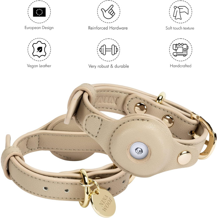 NINA WOOF ошийник для собак з веганської шкіри, сумісний з Apple AirTag, розмір S (12-15 см), для повідків та шлеї, преміум-якість