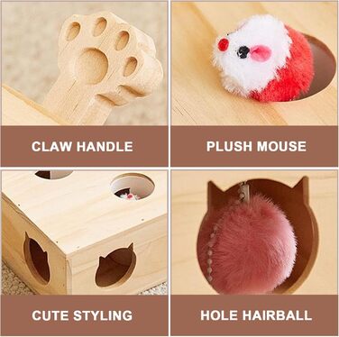 Інтерактивна іграшка для котів, дерев'яна, 3-в-1: когтеточка та іграшка, гра 