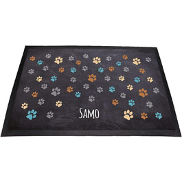 Килимок для годівлі собак з написом на замовлення | Миється | Мотив лапок (Кольорові лапки 1)