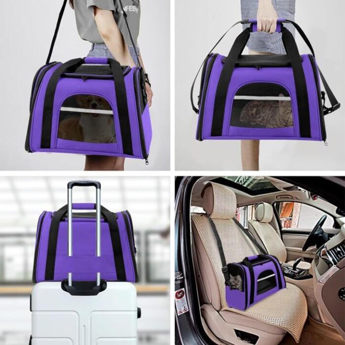 Транспортна сумка для котів та собак SHJOEE, розширювана, складана переноска для тварин, 43x28x25 см, фіолетовий колір