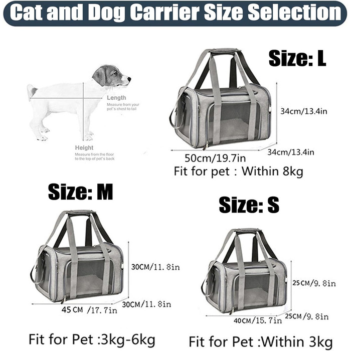 Транспортна сумка для тварин, переноска для собак та котів, складана переноска для подорожей, сіра (L)