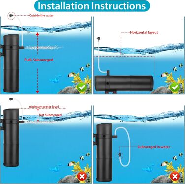 ITIY Внутрішній фільтр для акваріума 300-500л, регульований, 25W, 2000л/год, з подвійним виходом води та аерацією