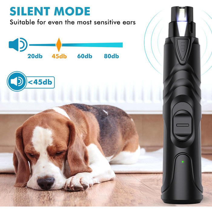 Шліфувальник кігтів для собак ETENTOUS: професійний, тихий, з 3 насадками, для собак великих, середніх та маленьких порід (сірий)