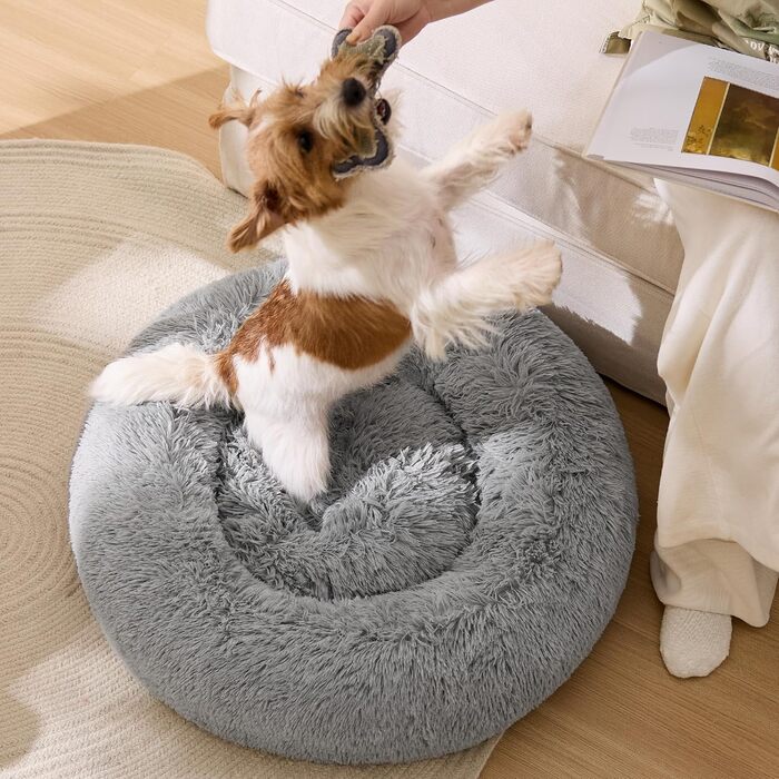 Кругле ліжко для котів та собак BEDSURE - Ø 70 см, м'яке, сіре, 70x70x15 см