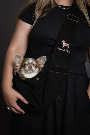 Трасик для собак Noah & Paw: переноска для маленьких собак до 5 кг, преміум денім, регульований ремінь, м'яке хутро, подвійний захист