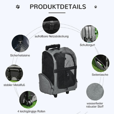 PawHut Dog Trolley 2-в-1 сумка-тоут і рюкзак для домашніх тварин, дихаючий, тканина Оксфорд, з дверима та вікном | Аосом
