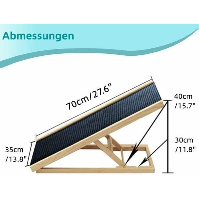 Рампа для котів та собак 3-в-1 – дерев'яна розкладна пандус для авто, ліжка, дивану – 100 см – з регулюванням висоти (30/40/50/60 см) – з антиковзним килимком – для літніх собак