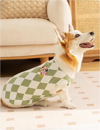 Теплий зимовий пуловер для собак Ola Argyle, розмір L, зелений. М'який халат-піжама для цуценят, дрібних, середніх та великих собак