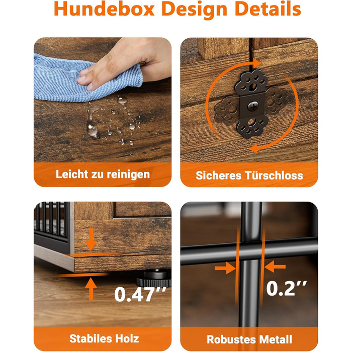 Кіяпа - Будка для собак у дім з подушкою, сучасна будка для собак з двома дверцятами та колесами, для великих собак до 70 кг, 98x64x68 см, (Рустичний коричневий, L)