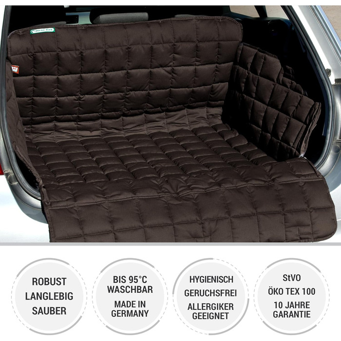 Захист для багажника Dr. Bark з підкладкою та захистом краю вантажного отвору, універсальний, бавовняна тканина, миючий, гігієнічний, 90x110 см, коричневий