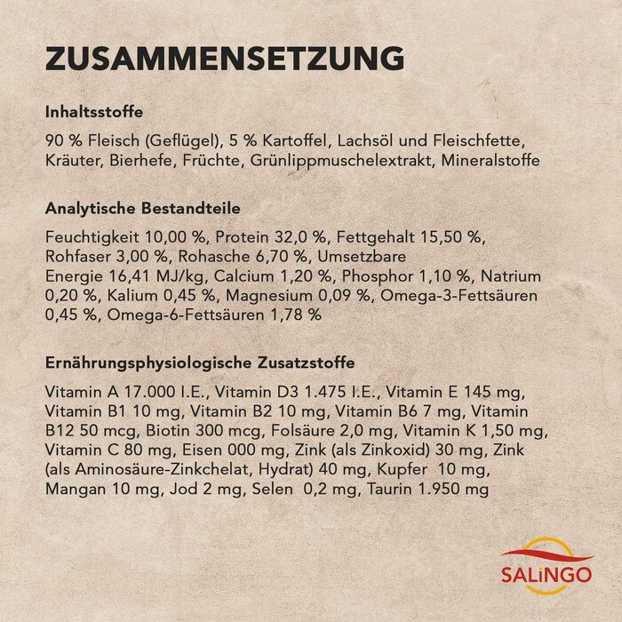 Сухий корм для котів SALiNGO Premium з птицею (Geflügel Pur), беззерновий, 10 кг — 90% м'яса, 10% овочів, без цукру та штучних добавок