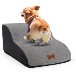 Сходинки для собак Caliyo, 2 сходинки, сірі. Для маленьких собак та котів, 26 см заввишки, з миючим покриттям та протиковзкою основою. Підходять для ліжка, дивану та автомобіля (55×40×26см)
