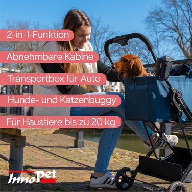 Візок для собак та котів Innopet 2-в-1 - компактний, складаний, з переноскою та підставкою для авто - до 20 кг