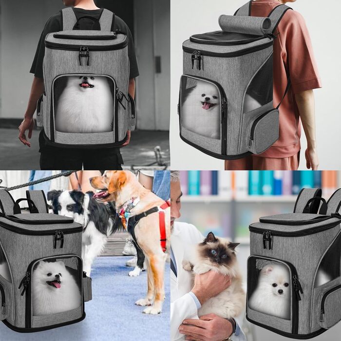 Рюкзак для собак OUUTMEE: переноска для маленьких собак, сірий, розкладне мережеве вікно, вантажопідйомність 10 кг