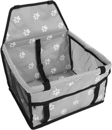 Переноска для тварин з принтом лапок, складана переноска для собак з тканини, миється, з ременями безпеки та підпоркою - Комфортна та безпечна для авто та подорожей (сіра підпорка з принтом лапок)