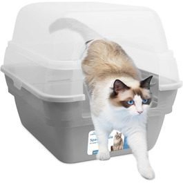Petfamily 3-в-1 туалет для котів з кришкою, великий, сірий, XL 55×45×44 см, сучасний, для котів, кошенят, кроликів, гризунів, універсальний, зоотовари