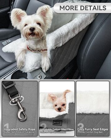 Автокрісло для собак Petsfit - сірий, для маленьких собак до 6 кг, з захисними гаками та знімним килимком