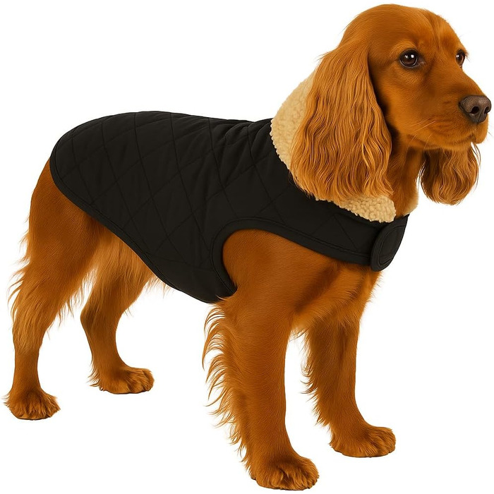 Теплий зимовий одяг для собак Flamingo Bonnie – чорний, розмір 45 см – преміум якість, водонепроникний, з плюшем, на липучці