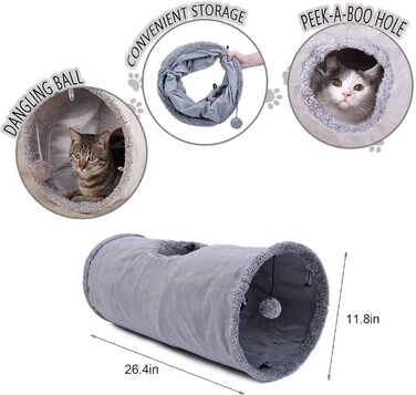 Туннель для котів WOOLUCK - великий, складаний, з іграшкою-м'ячиком, з шурхотливим тунелем, 2 печери (130*30 см) та 1 печера (67*30 см)