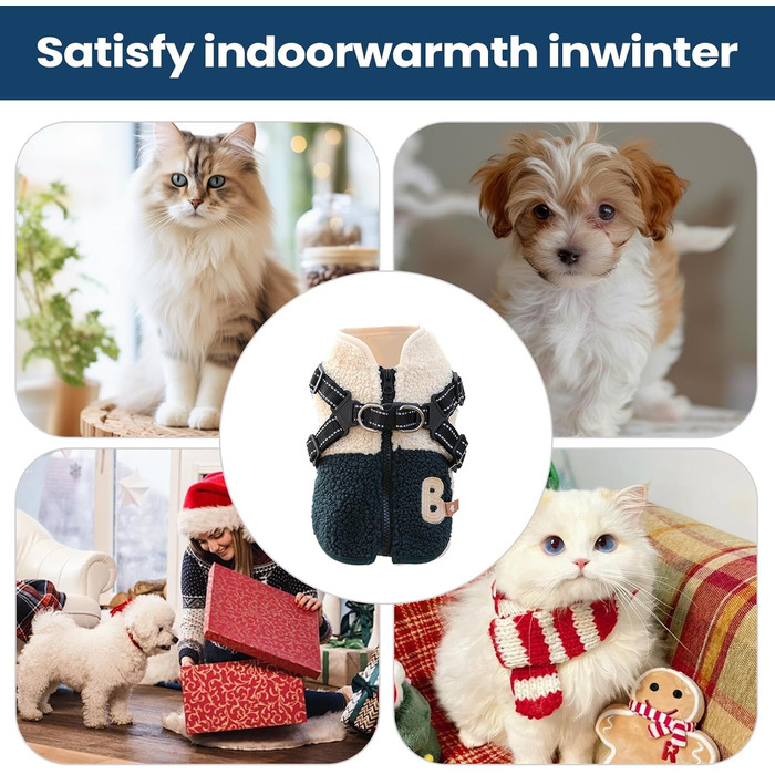 Зимовий теплий одяг для собак - куртка з флісовою підкладкою з отвором для шлейки, для холодної погоди, для маленьких та середніх собак, осінь, зелений та білий