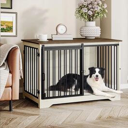 Будиночок для собаки Hzuaneri 100 см з дверцятами, дерев'яний, для дому, біло-коричневий