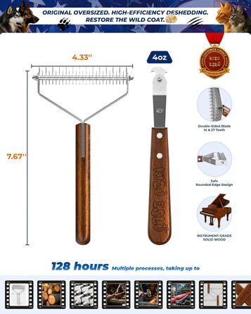Гребінець для собак та котів з подвійним гребенем, для видалення ковтунів, з ручкою з дерева Сапелі. Підходить для німецьких вівчарок та тварин з середньою та довгою шерстю